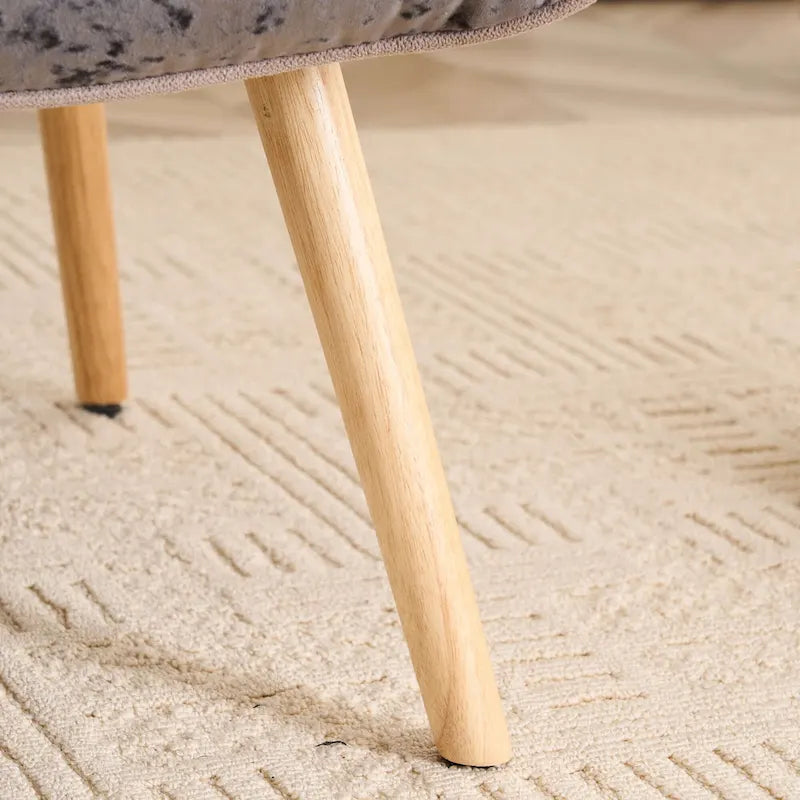 Fauteuil d'appoint dossier haut gris / patchwork – Micro tissu d'ameublement façon lin, pieds en bois d'hévéa, siège individuel