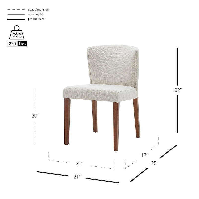 Chaise de salle à manger latérale en tissu crème/gris à dossier bas, lot de 2