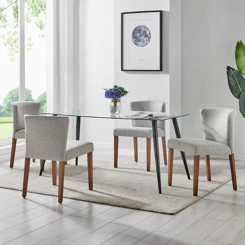 Chaise de salle à manger latérale en tissu crème/gris à dossier bas, lot de 2