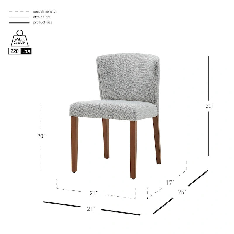 Chaise de salle à manger latérale en tissu crème/gris à dossier bas, lot de 2