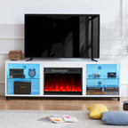 Meuble TV 2-en-1 Noir/Blanc avec Cheminée Électrique, Convient aux TV jusqu'à 78", pour 1 à 2 Personnes
