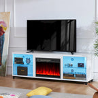 Meuble TV 2-en-1 Noir/Blanc avec Cheminée Électrique, Convient aux TV jusqu'à 78", pour 1 à 2 Personnes