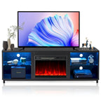 Meuble TV 2-en-1 Noir/Blanc avec Cheminée Électrique, Convient aux TV jusqu'à 78", pour 1 à 2 Personnes