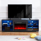 Meuble TV 2-en-1 Noir/Blanc avec Cheminée Électrique, Convient aux TV jusqu'à 78", pour 1 à 2 Personnes