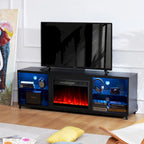 Meuble TV 2-en-1 Noir/Blanc avec Cheminée Électrique, Convient aux TV jusqu'à 78", pour 1 à 2 Personnes