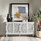 Buffet sculpté traditionnel blanc/bleu avec éclairage intégré, Meuble TV jusqu'à 65"