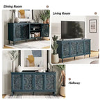 Buffet sculpté traditionnel blanc/bleu avec éclairage intégré, Meuble TV jusqu'à 65"