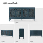 Buffet sculpté traditionnel blanc/bleu avec éclairage intégré, Meuble TV jusqu'à 65"