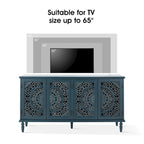 Buffet sculpté traditionnel blanc/bleu avec éclairage intégré, Meuble TV jusqu'à 65"