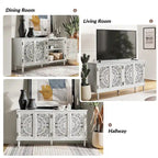Buffet sculpté traditionnel blanc/bleu avec éclairage intégré, Meuble TV jusqu'à 65"
