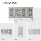 Buffet sculpté traditionnel blanc/bleu avec éclairage intégré, Meuble TV jusqu'à 65"