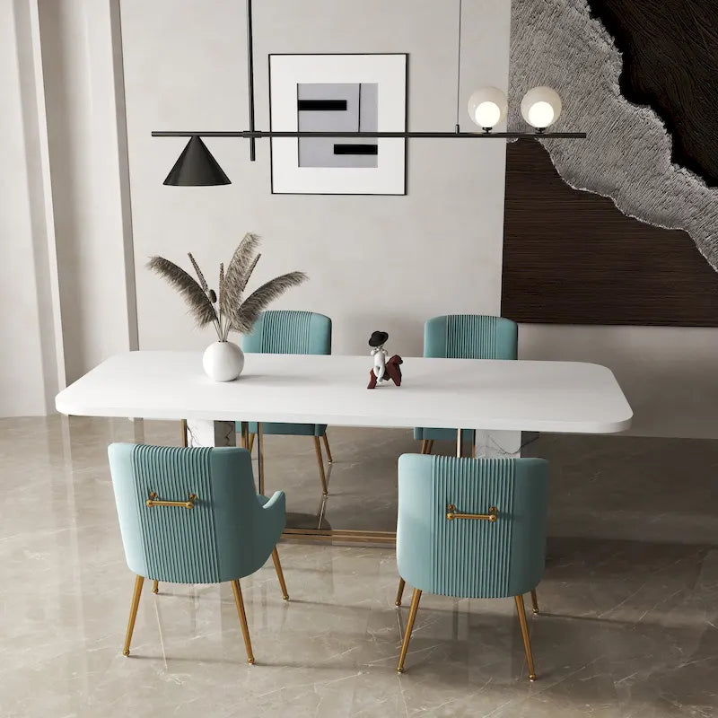 Chaise de salle à manger tapissée Beige/Bleu marine/Vert/Noir/Gris, lot de 4 avec poignée arrière