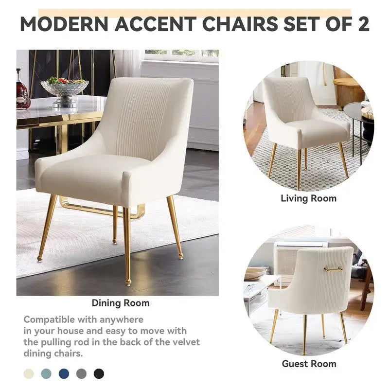 Chaise de salle à manger tapissée Beige/Bleu marine/Vert/Noir/Gris, lot de 4 avec poignée arrière