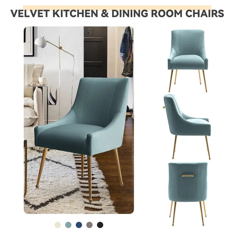 Chaise de salle à manger tapissée Beige/Bleu marine/Vert/Noir/Gris, lot de 4 avec poignée arrière