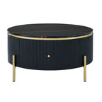 Table basse ronde style moderne avec 2 tiroirs, blanc cassé/noir