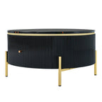Table basse ronde style moderne avec 2 tiroirs, blanc cassé/noir