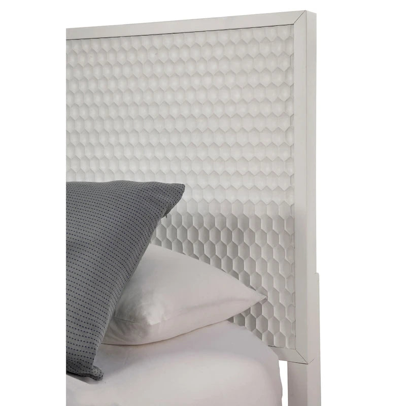 Lit panel blanc – Tête de lit texturée, pieds dorés, pour 2 (King / Queen / Full / California King)