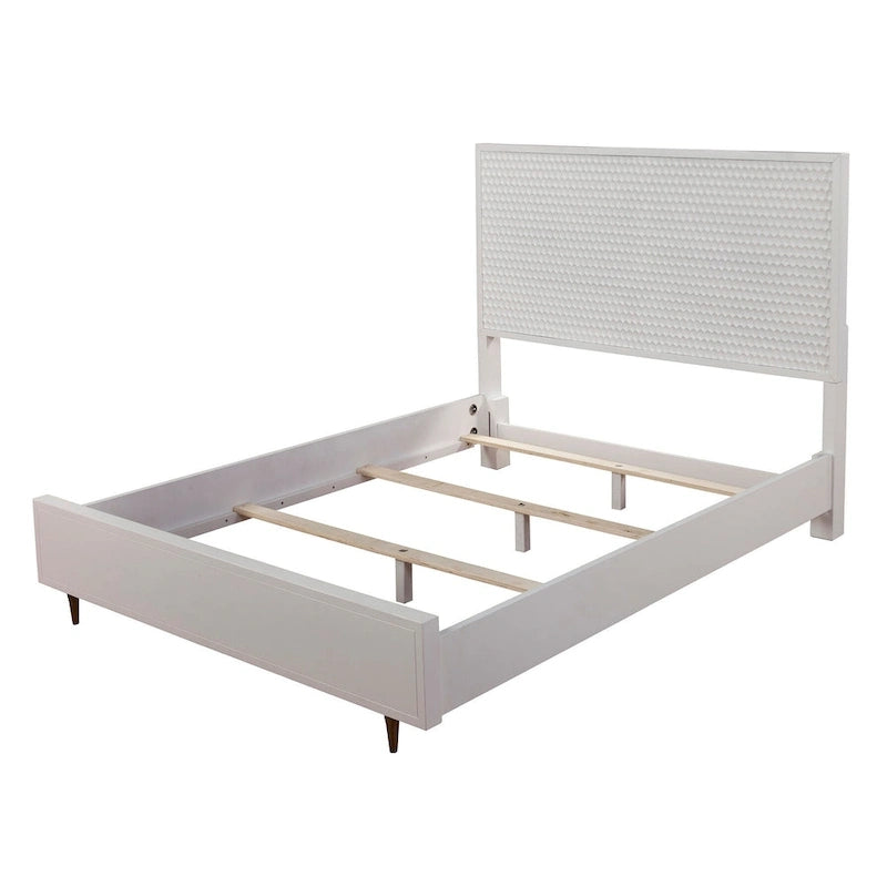 Lit panel blanc – Tête de lit texturée, pieds dorés, pour 2 (King / Queen / Full / California King)