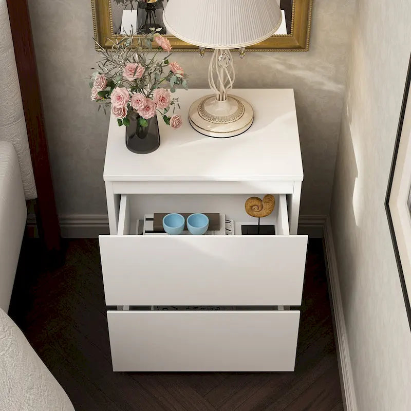 Table de chevet 2 tiroirs jaune/gris/blanc, simple