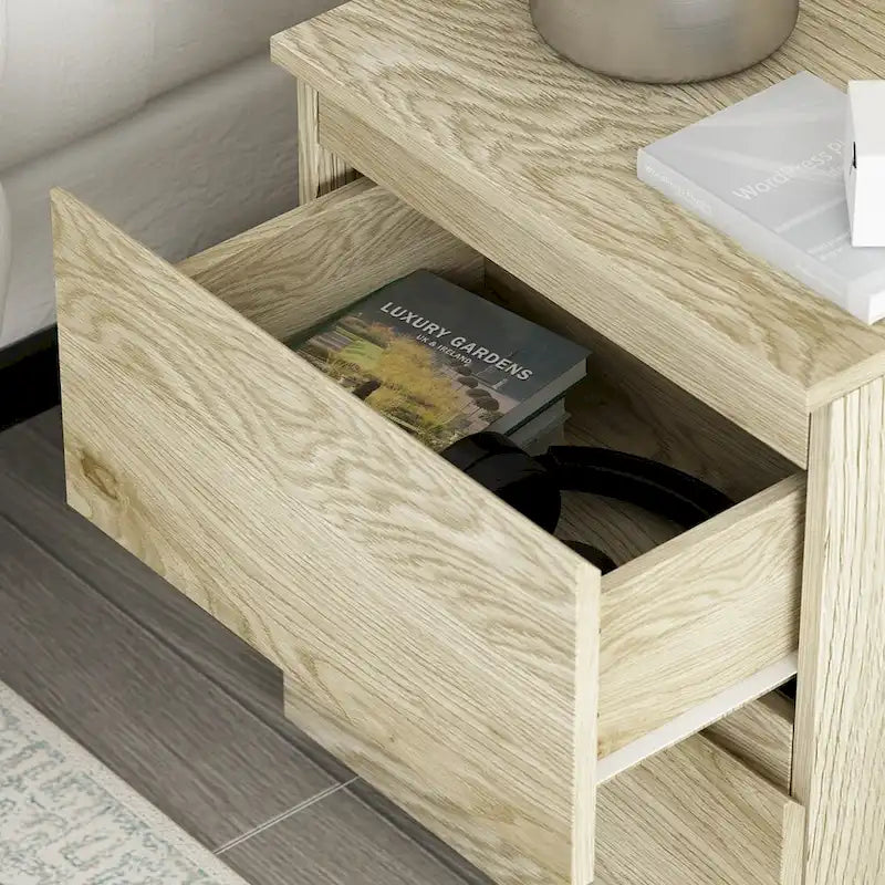 Table de chevet 2 tiroirs jaune/gris/blanc, simple