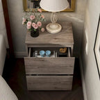 Table de chevet 2 tiroirs jaune/gris/blanc, simple