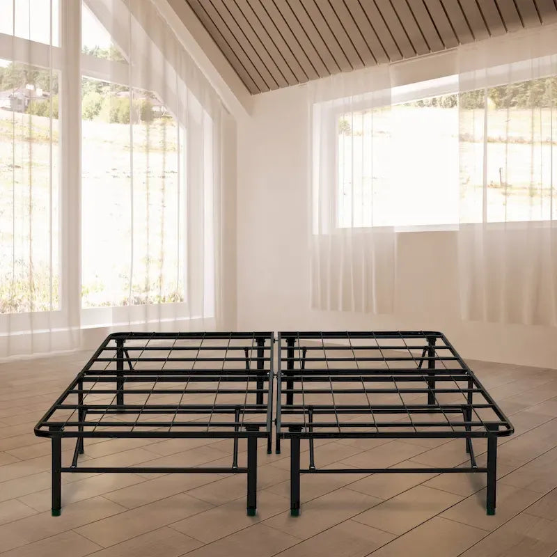 Cadre de lit plateforme Queen en acier noir, 35,5 cm de haut, pour 2 personnes