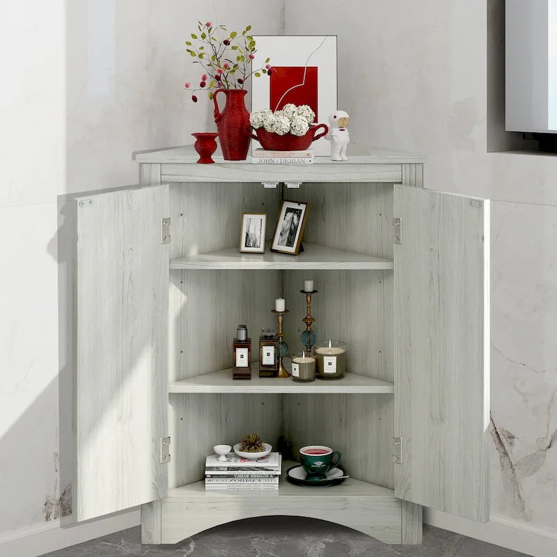 Meuble d'angle de rangement avec étagères réglables – Chêne / Blanc / Marron / Noir / Gris, Autonome, Simple