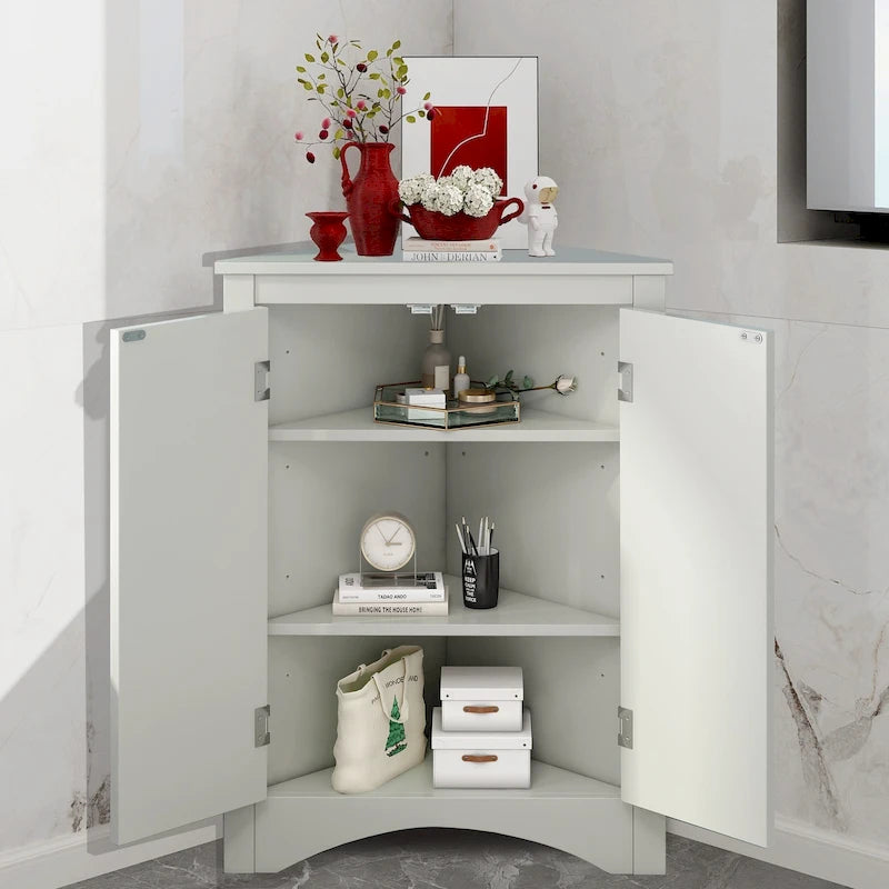Meuble d'angle de rangement avec étagères réglables – Chêne / Blanc / Marron / Noir / Gris, Autonome, Simple
