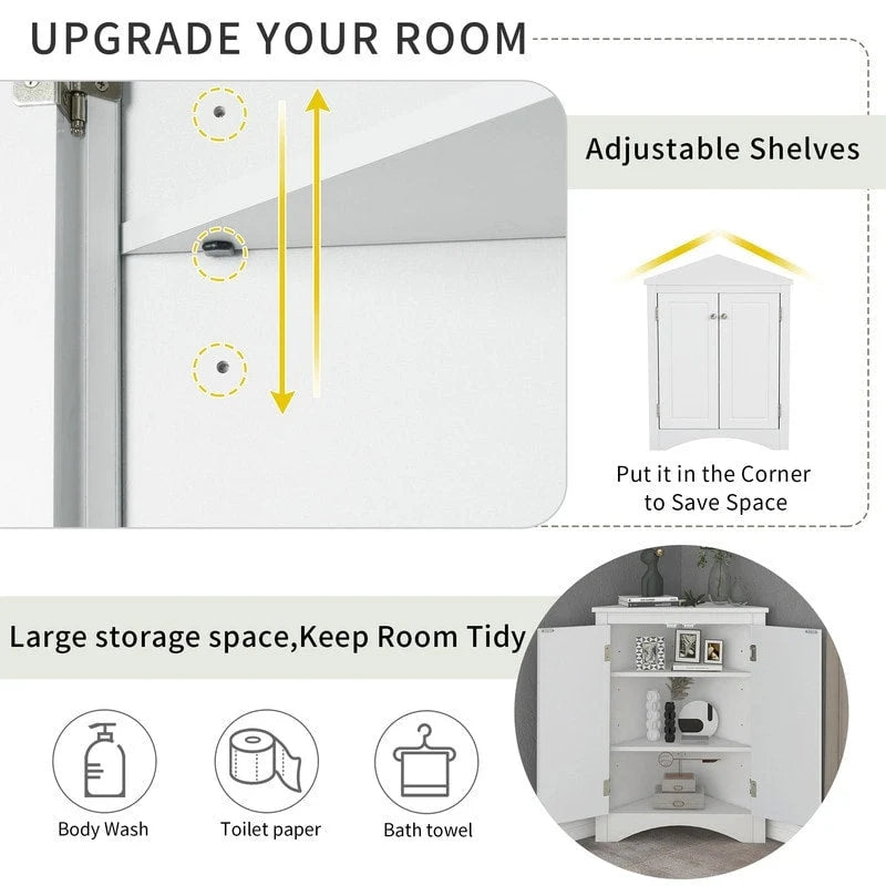 Meuble d'angle de rangement avec étagères réglables – Chêne / Blanc / Marron / Noir / Gris, Autonome, Simple