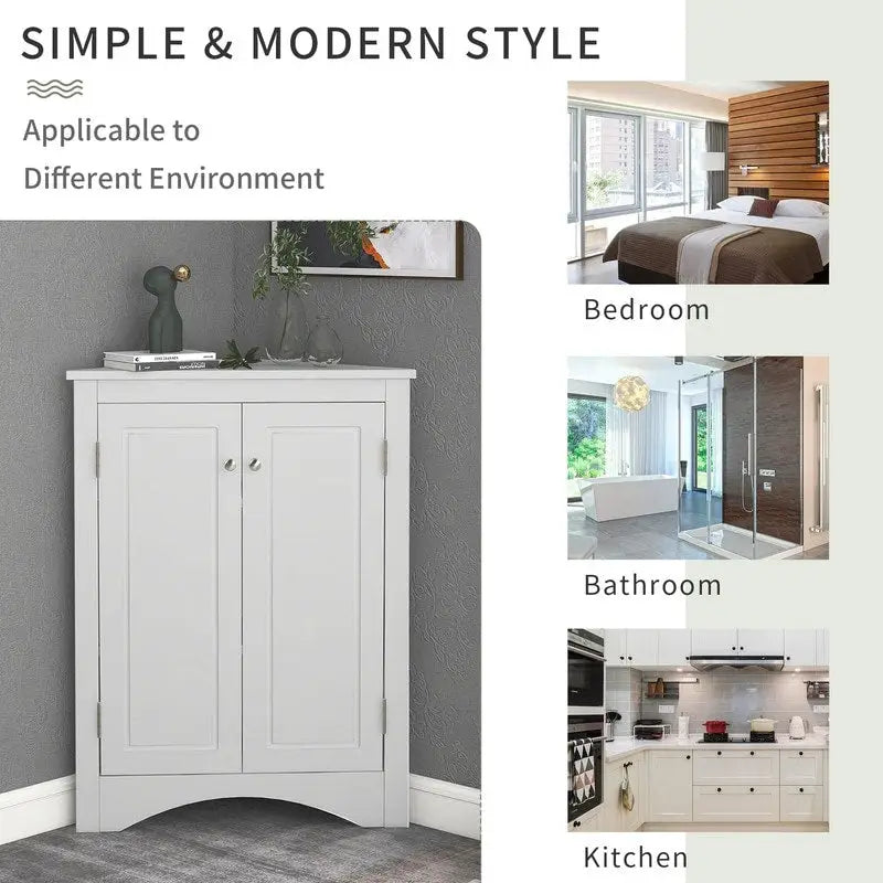 Meuble d'angle de rangement avec étagères réglables – Chêne / Blanc / Marron / Noir / Gris, Autonome, Simple