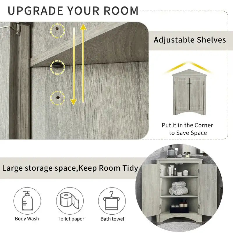 Meuble d'angle de rangement avec étagères réglables – Chêne / Blanc / Marron / Noir / Gris, Autonome, Simple
