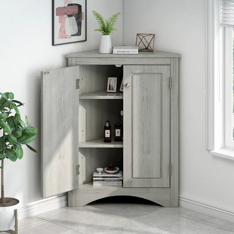 Meuble d'angle de rangement avec étagères réglables – Chêne / Blanc / Marron / Noir / Gris, Autonome, Simple