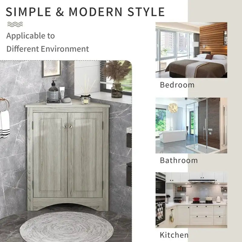 Meuble d'angle de rangement avec étagères réglables – Chêne / Blanc / Marron / Noir / Gris, Autonome, Simple