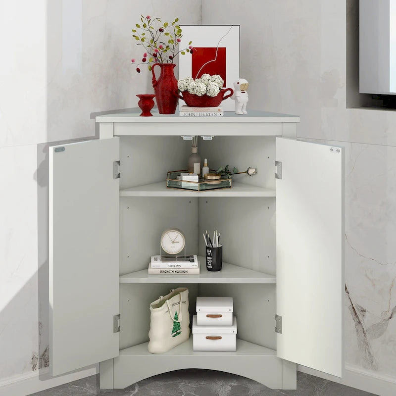 Meuble d'angle de rangement avec étagères réglables – Chêne / Blanc / Marron / Noir / Gris, Autonome, Simple