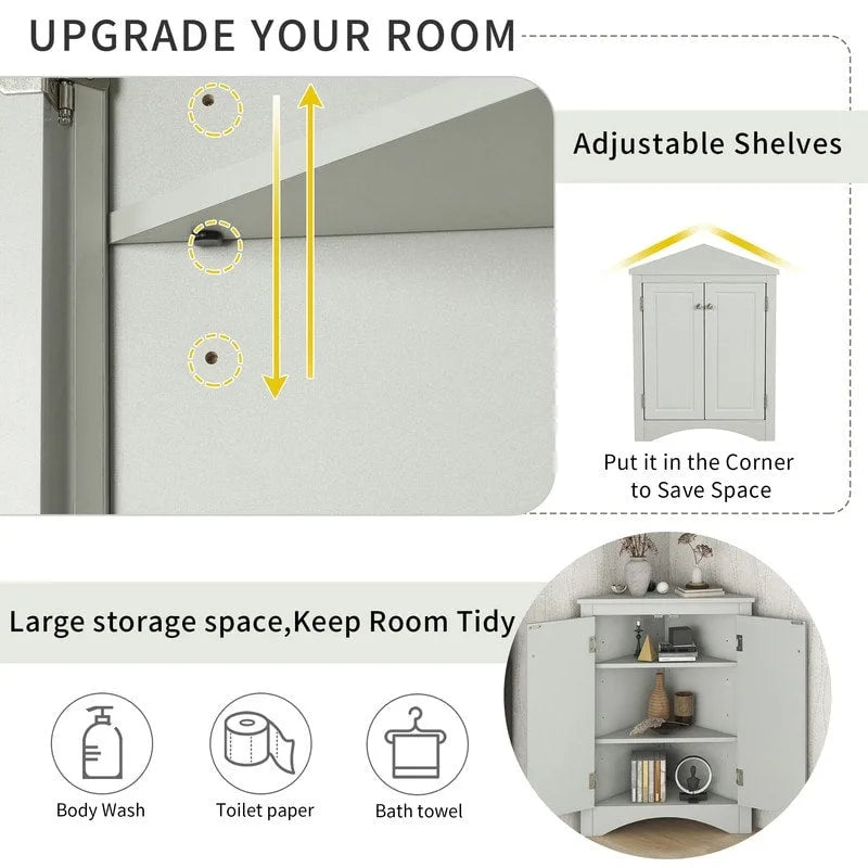 Meuble d'angle de rangement avec étagères réglables – Chêne / Blanc / Marron / Noir / Gris, Autonome, Simple