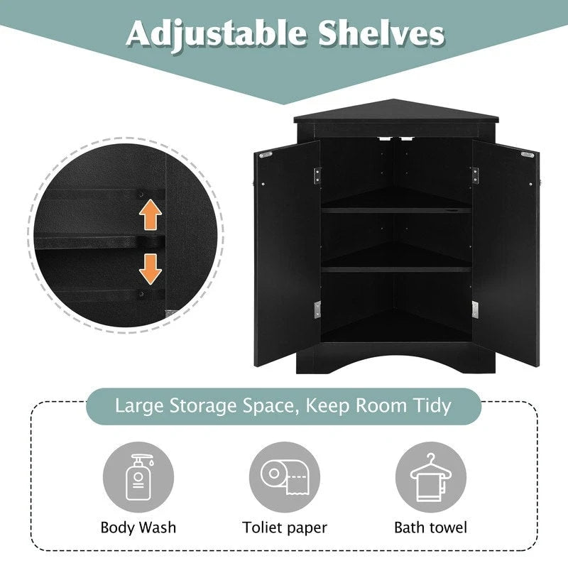Meuble d'angle de rangement avec étagères réglables – Chêne / Blanc / Marron / Noir / Gris, Autonome, Simple