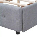 Lit Queen size plateforme en lin beige rembourré avec tête de lit capitonnée et 4 tiroirs — Pour 2