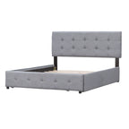 Lit Queen size plateforme en lin beige rembourré avec tête de lit capitonnée et 4 tiroirs — Pour 2