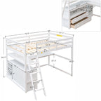 Lit mezzanine gris double avec bureau, étagères et 2 tiroirs — Simple