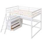 Lit mezzanine gris double avec bureau, étagères et 2 tiroirs — Simple