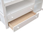 Lit mezzanine gris double avec bureau, étagères et 2 tiroirs — Simple