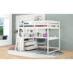 Lit mezzanine gris double avec bureau, étagères et 2 tiroirs — Simple