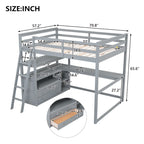 Lit mezzanine gris double avec bureau, étagères et 2 tiroirs — Simple