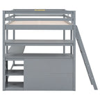 Lit mezzanine gris double avec bureau, étagères et 2 tiroirs — Simple