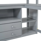 Lit mezzanine gris double avec bureau, étagères et 2 tiroirs — Simple