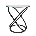 Table d'appoint ronde en verre trempé – Chrome/Noir, plateau transparent, utilisation 1 personne