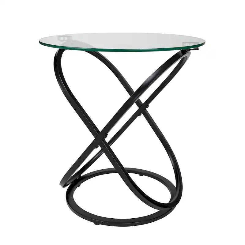 Table d'appoint ronde en verre trempé – Chrome/Noir, plateau transparent, utilisation 1 personne