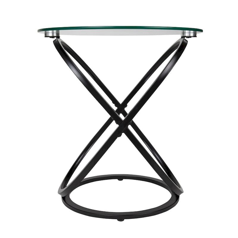 Table d'appoint ronde en verre trempé – Chrome/Noir, plateau transparent, utilisation 1 personne