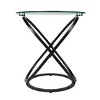 Table d'appoint ronde en verre trempé – Chrome/Noir, plateau transparent, utilisation 1 personne