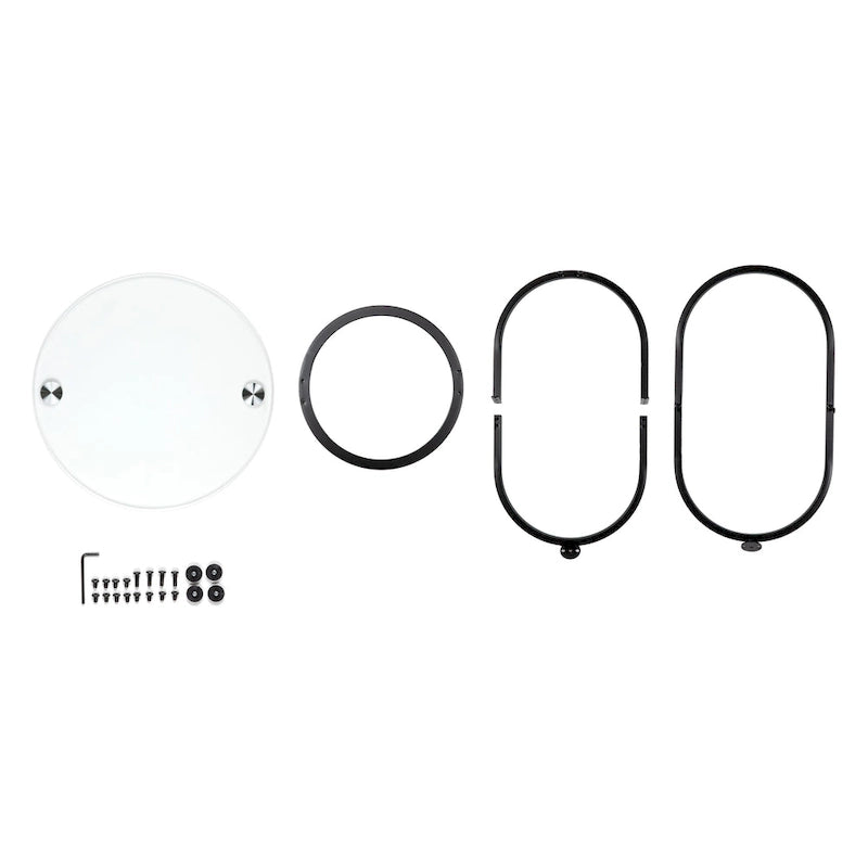 Table d'appoint ronde en verre trempé – Chrome/Noir, plateau transparent, utilisation 1 personne